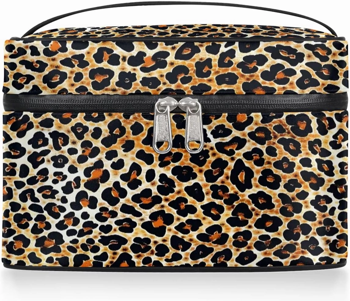 Makeup Bag Large Beautiful Leopard Print Toiletry Bag for Women Travel Cosmetic Bag Portable Makeup Bag for Bottles Brushes Lipstick Skin Care