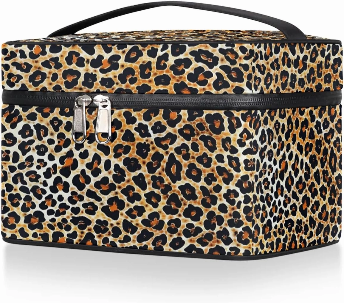 Makeup Bag Large Beautiful Leopard Print Toiletry Bag for Women Travel Cosmetic Bag Portable Makeup Bag for Bottles Brushes Lipstick Skin Care