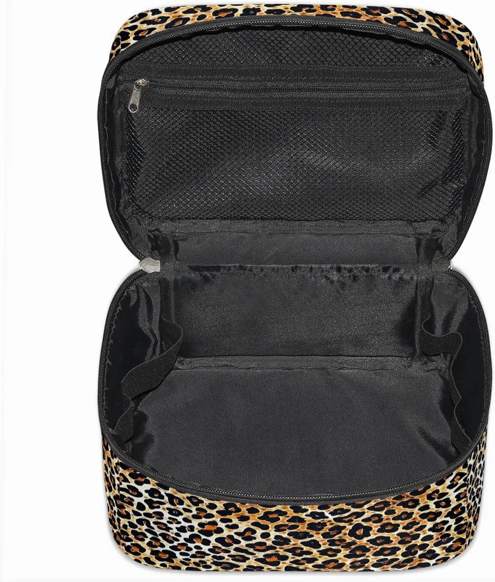 Makeup Bag Large Beautiful Leopard Print Toiletry Bag for Women Travel Cosmetic Bag Portable Makeup Bag for Bottles Brushes Lipstick Skin Care