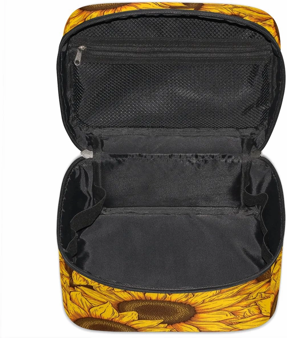 Makeup Bag Large Floral Sunflowers Toiletry Bag for Women Travel Cosmetic Bag Portable Makeup Bag for Bottles Brushes Lipstick Skin Care