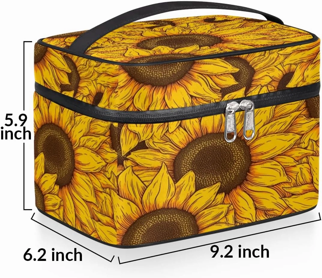 Makeup Bag Large Floral Sunflowers Toiletry Bag for Women Travel Cosmetic Bag Portable Makeup Bag for Bottles Brushes Lipstick Skin Care