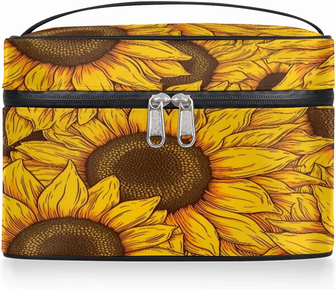 Makeup Bag Large Floral Sunflowers Toiletry Bag for Women Travel Cosmetic Bag Portable Makeup Bag for Bottles Brushes Lipstick Skin Care