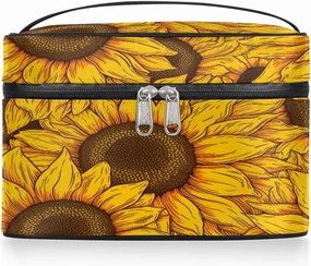 Makeup Bag Large Floral Sunflowers Toiletry Bag for Women Travel Cosmetic Bag Portable Makeup Bag for Bottles Brushes Lipstick Skin Care