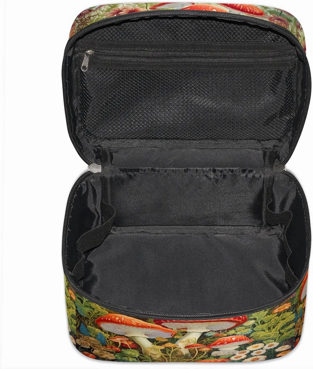 Makeup Bag Large Flower Mushroom Toiletry Bag for Women Travel Cosmetic Bag Portable Makeup Bag for Bottles Brushes Lipstick Skin Care