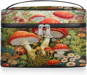 Makeup Bag Large Flower Mushroom Toiletry Bag for Women Travel Cosmetic Bag Portable Makeup Bag for Bottles Brushes Lipstick Skin Care