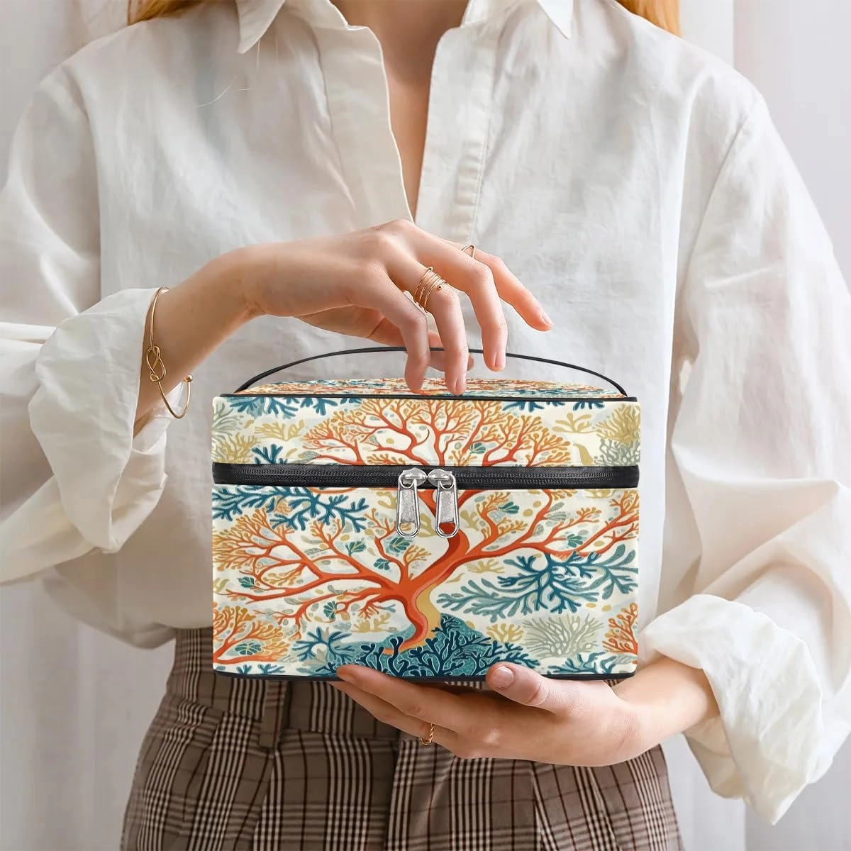 Makeup Bag Large Tropical Corals Toiletry Bag for Women Travel Cosmetic Bag Portable Makeup Bag for Bottles Brushes Lipstick Skin Care