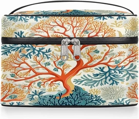 Makeup Bag Large Tropical Corals Toiletry Bag for Women Travel Cosmetic Bag Portable Makeup Bag for Bottles Brushes Lipstick Skin Care
