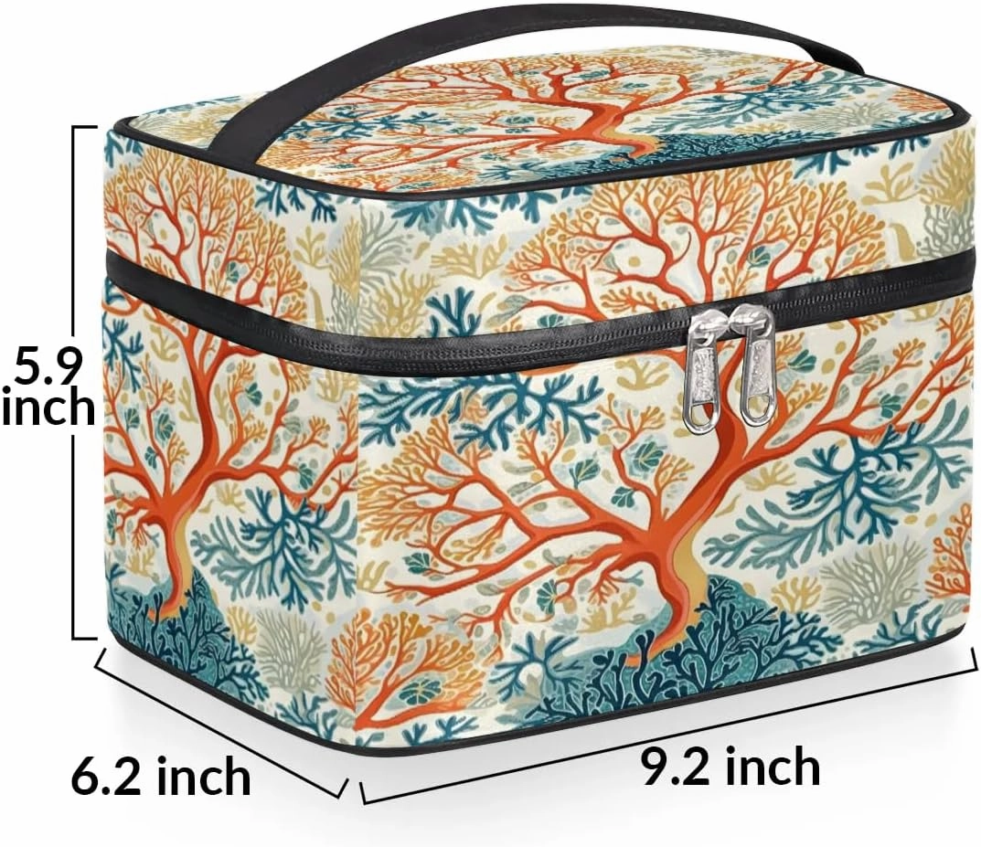 Makeup Bag Large Tropical Corals Toiletry Bag for Women Travel Cosmetic Bag Portable Makeup Bag for Bottles Brushes Lipstick Skin Care