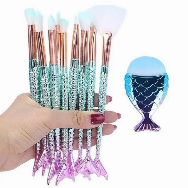 Makeup Brushes Kit Natural Tool Pencil Cosmetics Foundation Artist Mermaid Highlighter Face Set Of Bronzer Eyeshadow Lip