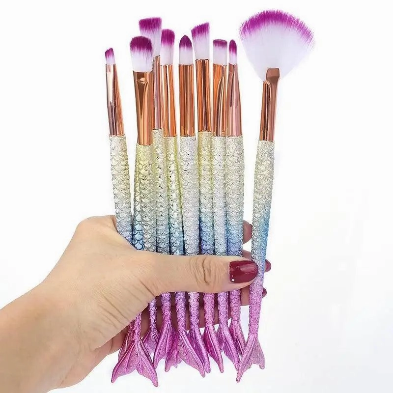 Makeup Brushes Kit Natural Tool Pencil Cosmetics Foundation Artist Mermaid Highlighter Face Set Of Bronzer Eyeshadow Lip