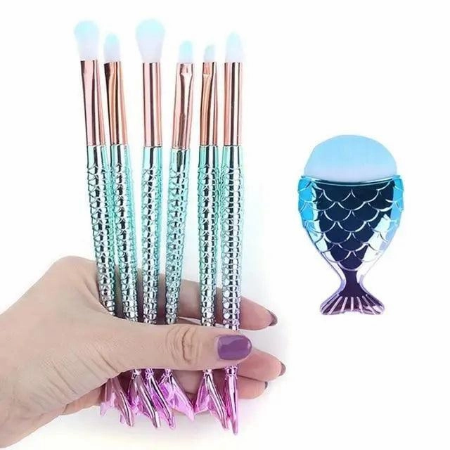 Makeup Brushes Kit Natural Tool Pencil Cosmetics Foundation Artist Mermaid Highlighter Face Set Of Bronzer Eyeshadow Lip