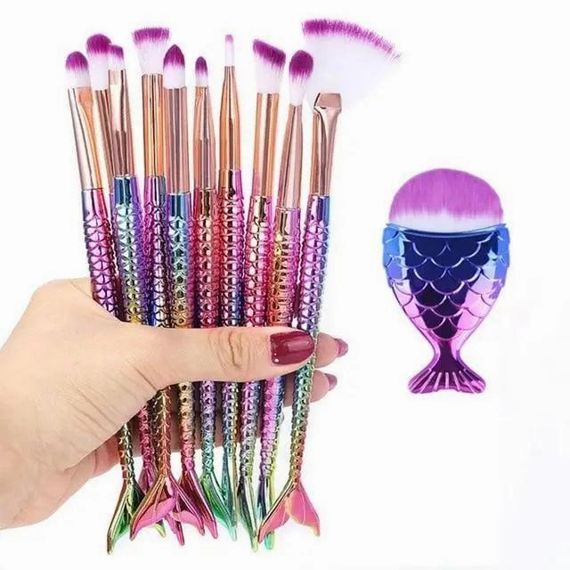 Makeup Brushes Kit Natural Tool Pencil Cosmetics Foundation Artist Mermaid Highlighter Face Set Of Bronzer Eyeshadow Lip