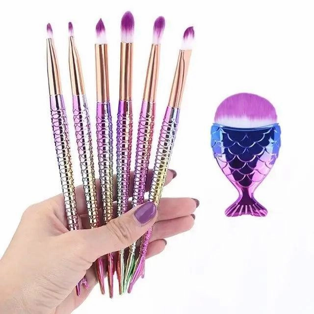Makeup Brushes Kit Natural Tool Pencil Cosmetics Foundation Artist Mermaid Highlighter Face Set Of Bronzer Eyeshadow Lip