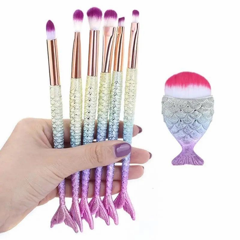 Makeup Brushes Kit Natural Tool Pencil Cosmetics Foundation Artist Mermaid Highlighter Face Set Of Bronzer Eyeshadow Lip