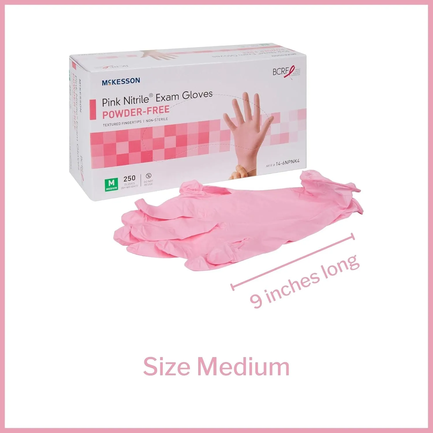 McKesson Pink Nitrile Exam Gloves - Powder-Free, Latex-Free, Ambidextrous, Textured Fingertips, Non-Sterile - Size Medium, 250 Count, 1 Box