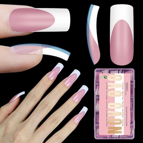 Medium Slightly Curved White French Tip Nail Tips BERRY PINK Full Cover for Press on Acrylic, Extra Thick M Soft Gel False Nail, need Builder Gel Top Coat, no Glue included x 15 Sizes 240 pc