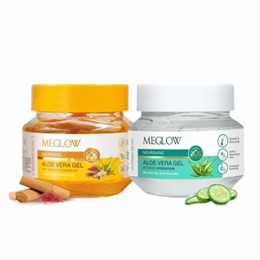 Meglow Summer Skin Care Combo – Transparent   Kesar Chandan Aloe vera Gel for Face, Body & Hair Care | Deep Hydration, Ayurvedic Blend | Vegan, Paraben-Free | Skin & Hair Nourishment | 100gm X 2
