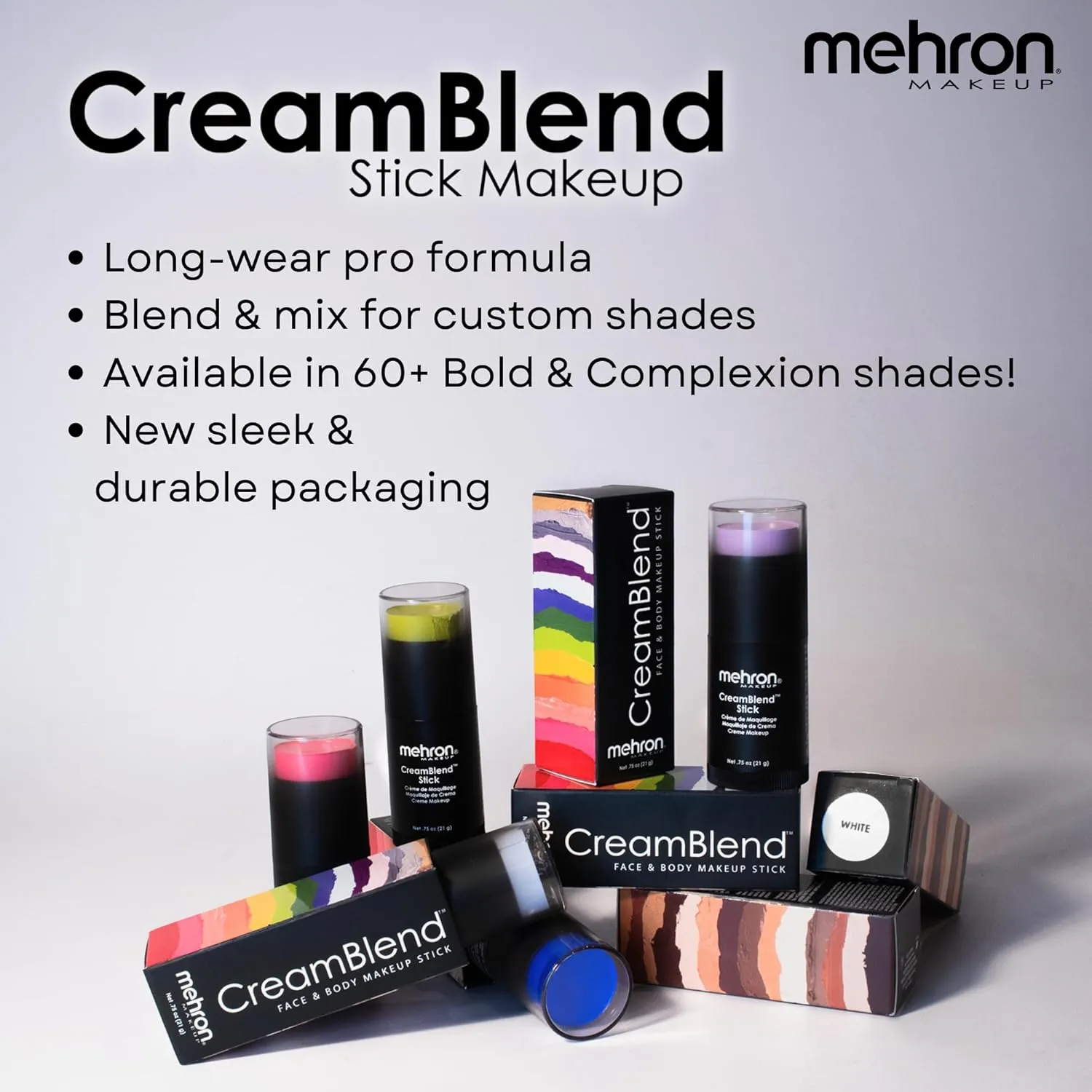 Mehron Makeup CreamBlend Stick | Face Paint, Body Paint, & Foundation Cream Makeup | Perfect for Halloween .75 oz (21 g) (White)
