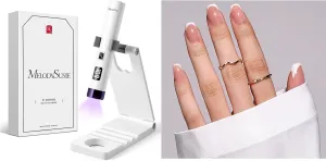 MelodySusie Handheld UV Light for Gel Nails with Stand Press-On Nails Short Square White French Tips