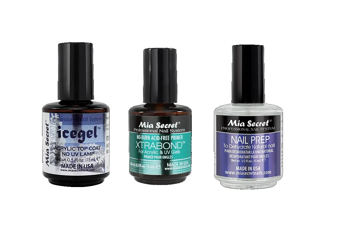 Mia Secret No UV Icegel Acrylic Top Coat, Xtrabond Primer, and Nail Prep (0.5oz)