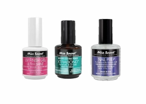 MIA SECRET - 3pc. UV Finish Gel Ultra Shine, Xtrabond Primer, and Nail Prep (0.5oz Each)