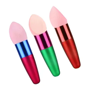 Mikinona 3Pcs Foundation Egg Puff Makeup Sponge Brushes for Wet Dry Application Versatile Cosmetic Tools Red Rosy Green for Blending and Easy Use