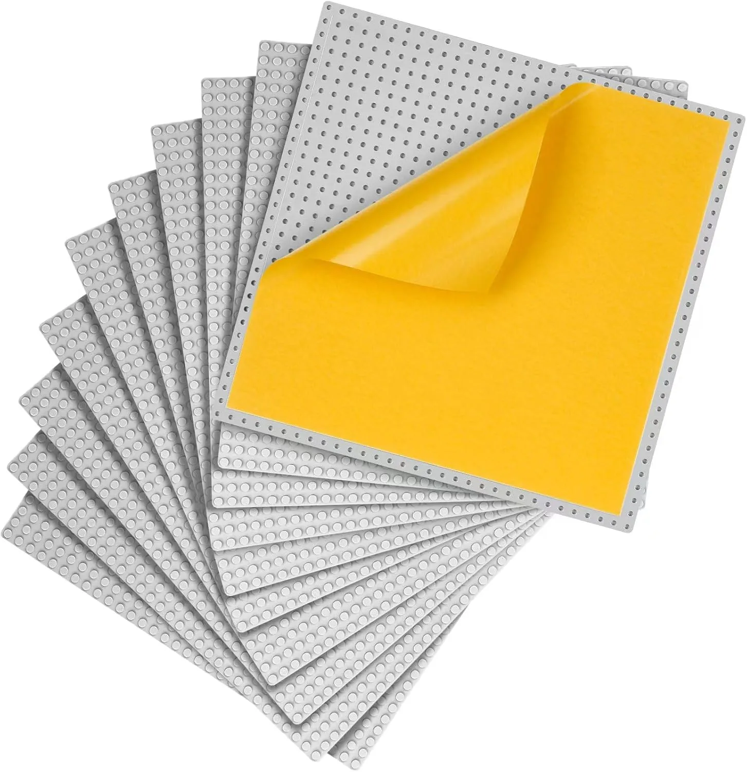 MIMAX Peel-and-Stick Baseplates 10PCS (10"x10"), Toy Building Brick Blocks Base Plates, Self Adhesive Baseplate for All Major Brands, Build On Table Wall (Light Gray)