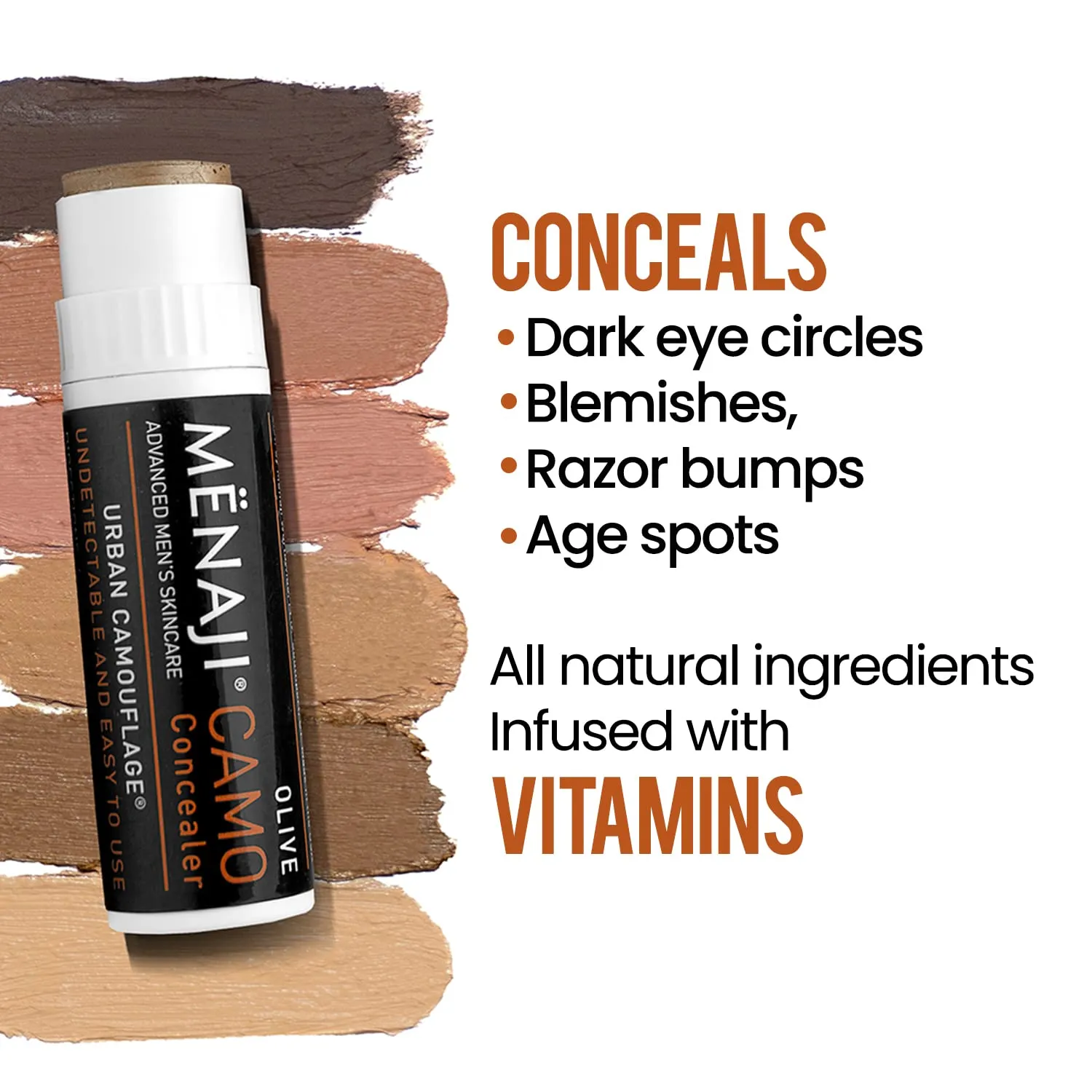 MËNAJI URBAN CAMOUFLAGE® Concealer Stick for Men - Skin Foundation Concealer for Dark Circles, Acne, Under Eye - Corrector - Mens Cosmetics - Bronze - 0.35oz