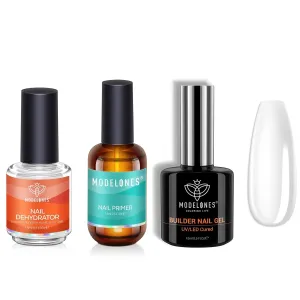 modelones 15 ml Nail Dehydrator and Primer with Builder Nail Gel, Acid Free Base Coat Natural Prep Dehydrate & Bond Primer Kit, Hema-Free Acrylic Nail Supplies