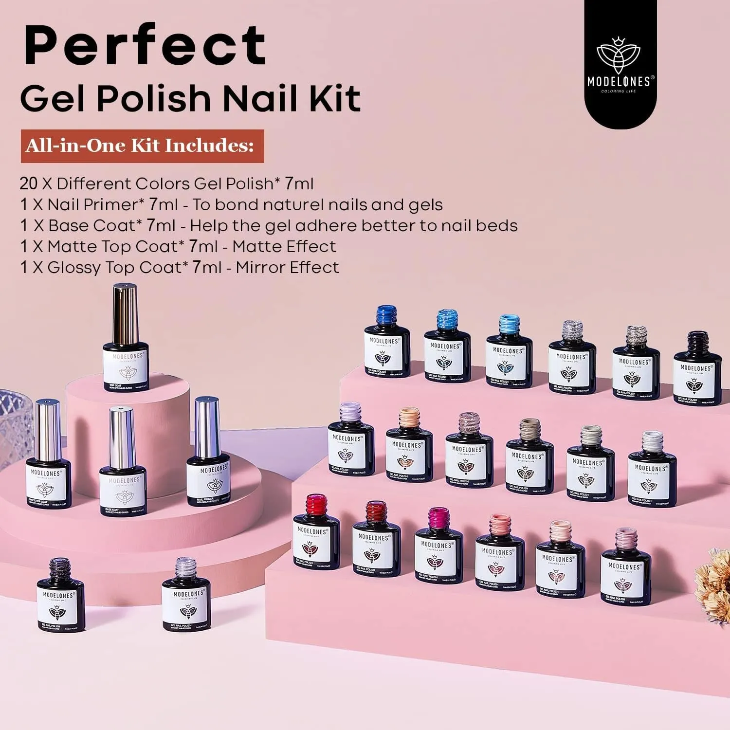 Modelones Gel Polish Nail Kit, 6 Colors 7ml Popular Nude Pink Neutral Blue Glitter Nail Polish Set Nail Art LED Manicure DIY Salon Gifts
