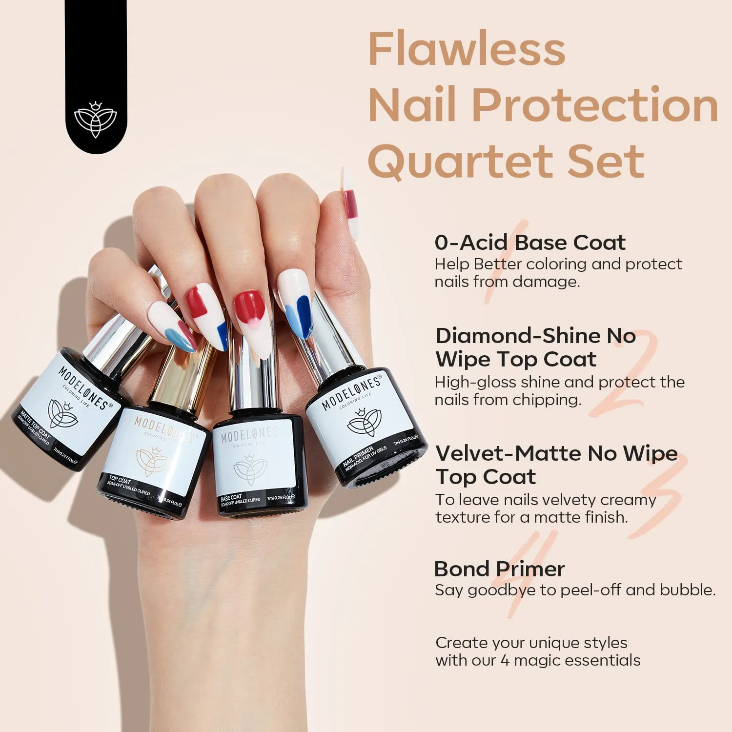 Modelones Gel Polish Nail Kit, 6 Colors 7ml Popular Nude Pink Neutral Blue Glitter Nail Polish Set Nail Art LED Manicure DIY Salon Gifts