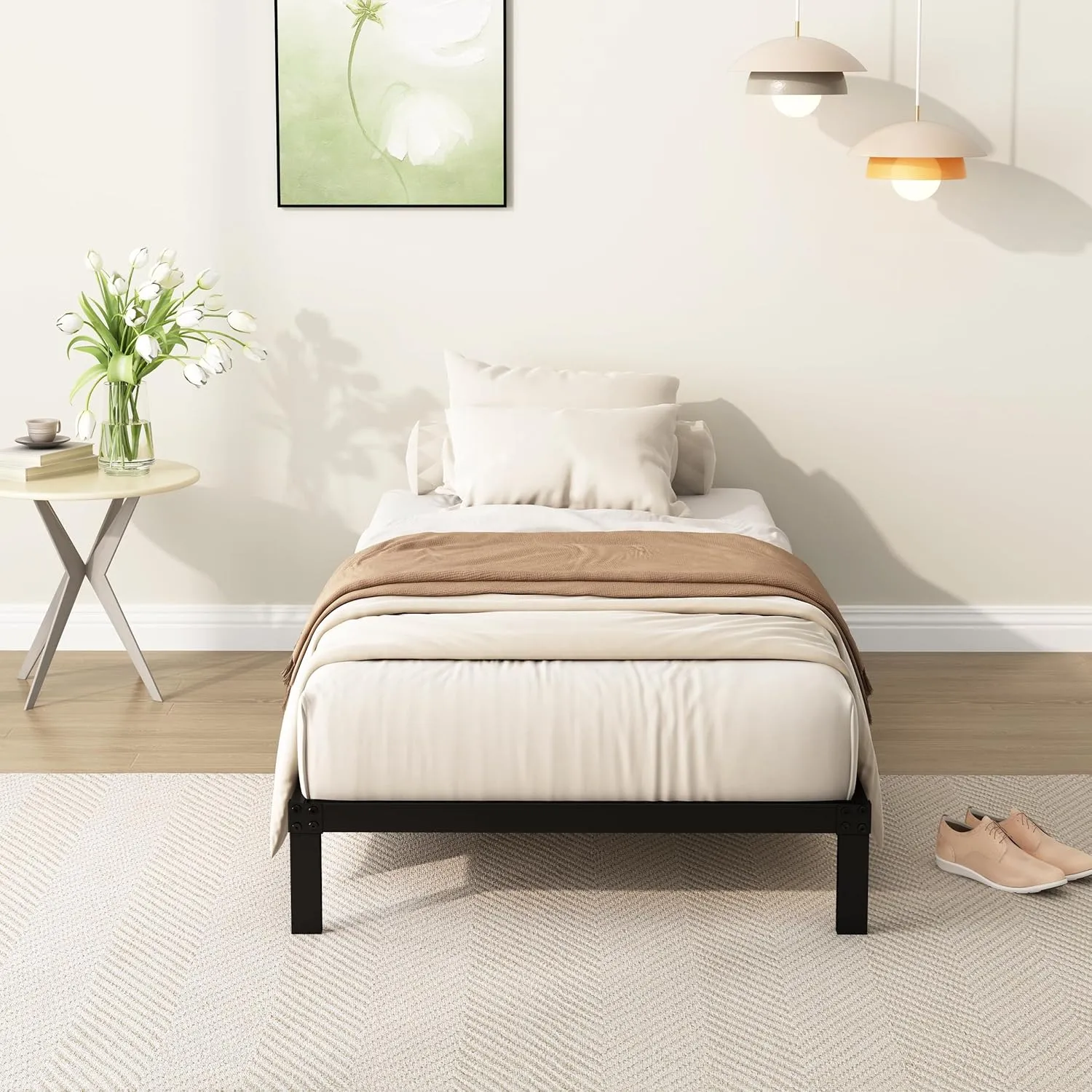 Narrow Twin Bed Frame 9 Inch Heavy Duty Low Profile Metal Platform No Box Spring Needed Mattress Foundation, Easy to Assembly, Noise Free, Black
