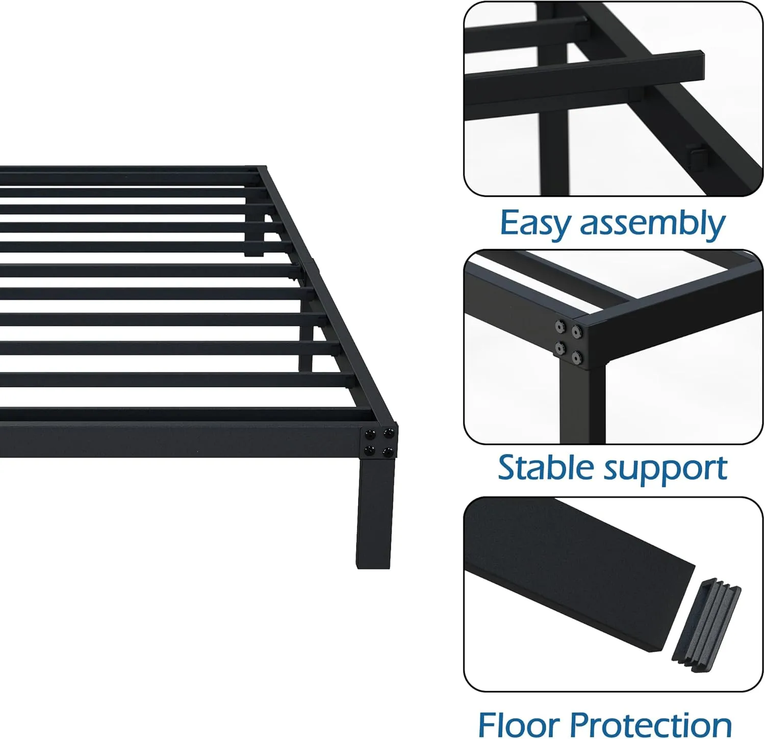 Narrow Twin Bed Frame 9 Inch Heavy Duty Low Profile Metal Platform No Box Spring Needed Mattress Foundation, Easy to Assembly, Noise Free, Black