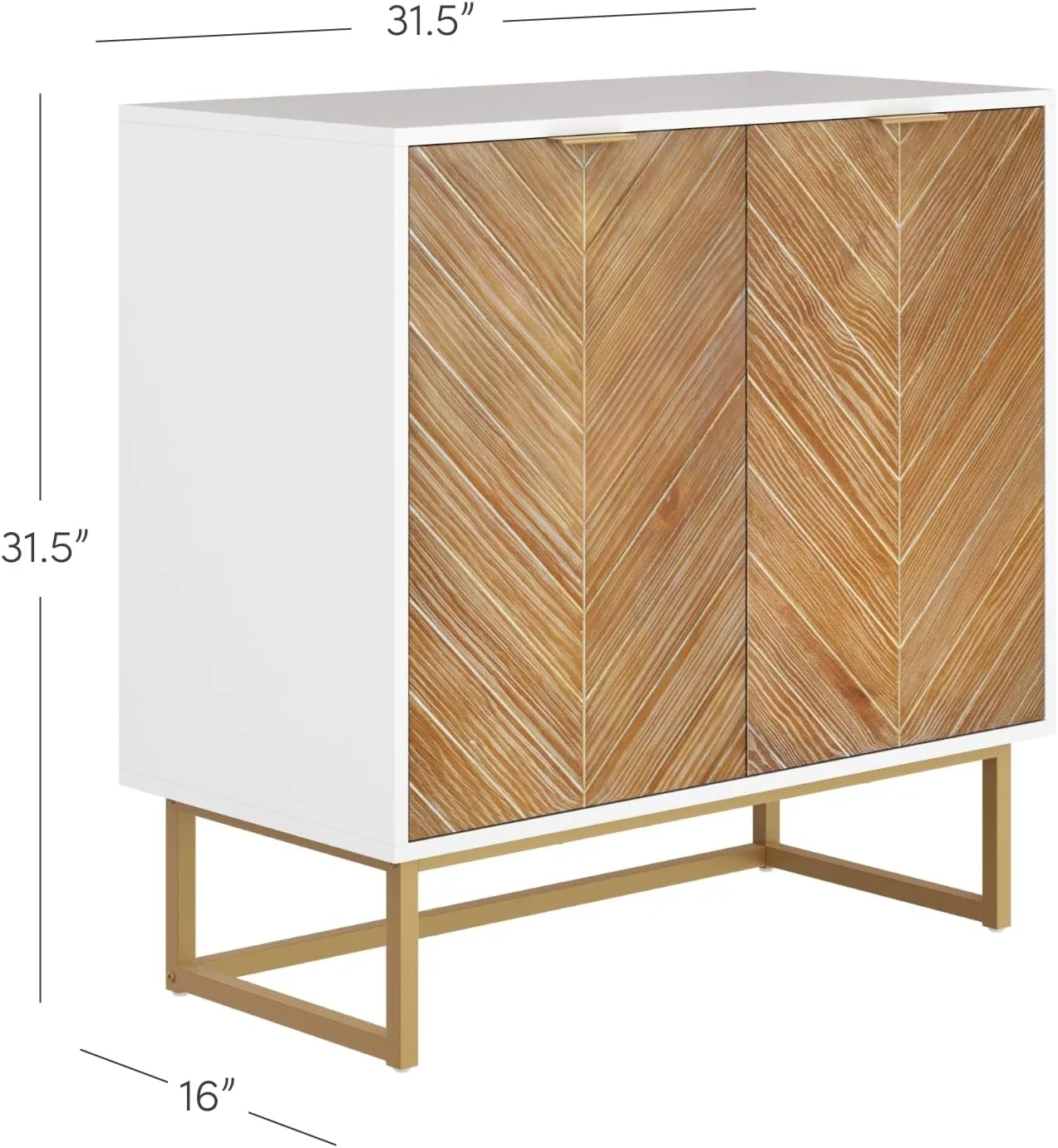 Nathan James Enloe Modern Storage Free Standing Accent Cabinet White with Doors in a Rustic Pine Wood Finish and Gold Powder-coated Metal Base for Hallway, Entryway or Living Room, Brown/White/Gold