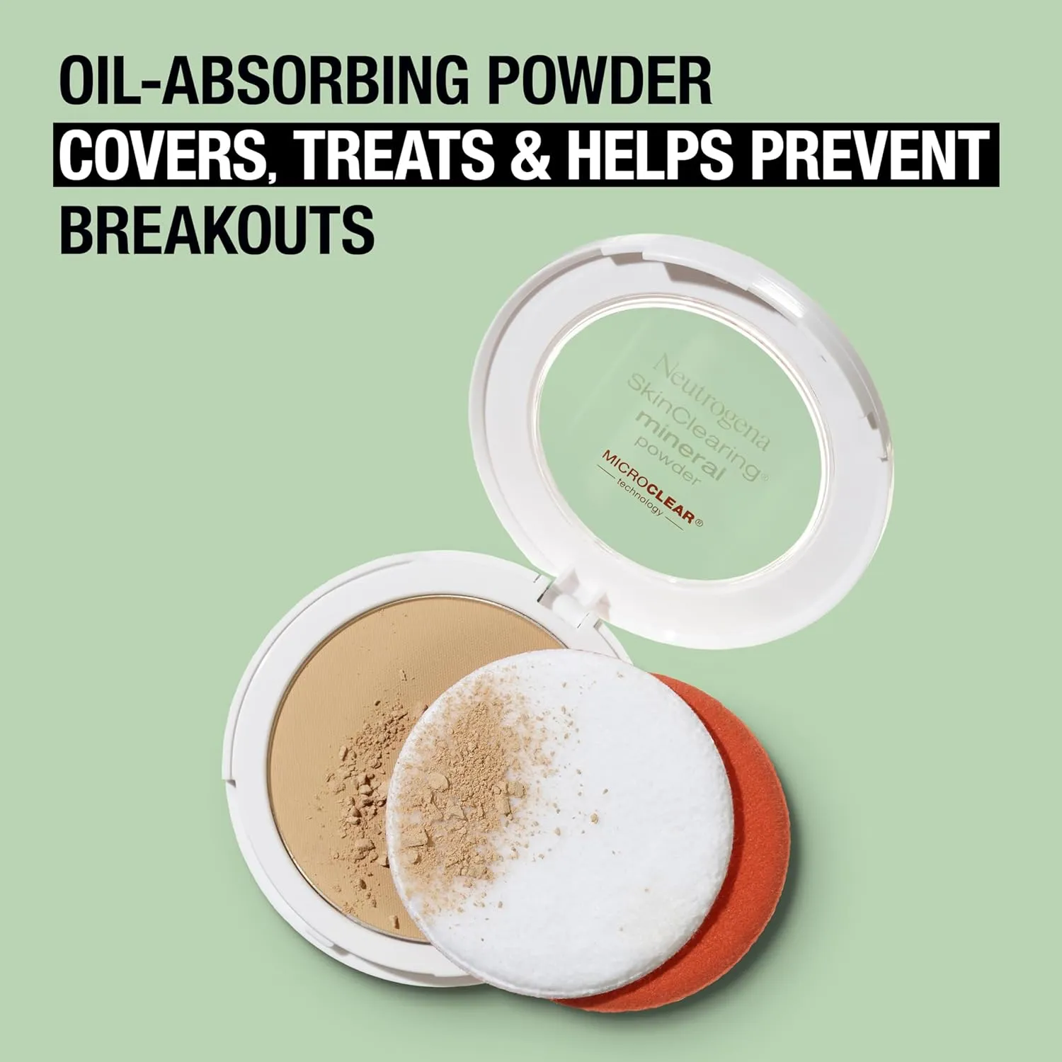 Neutrogena SkinClearing Mineral Acne-Concealing Pressed Powder Compact, Shine-Free & Oil-Absorbing Makeup with Salicylic Acid to Cover, Treat & Prevent Breakouts, Natural Beige 60,.38 oz (Pack of 2)
