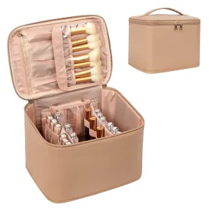 OCHEAL Makeup Bag,Large Travel Bag Organizer Cosmetic Bags for Women Washable Make Up Bag Makeup Organizer Case with Dividers - Large,Beige Apricot
