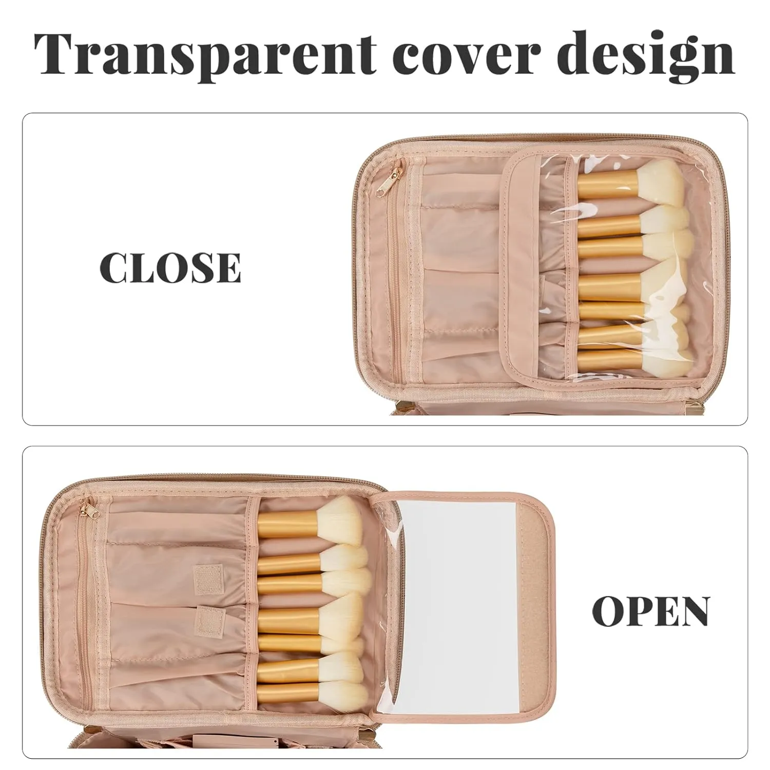 OCHEAL Makeup Bag,Large Travel Bag Organizer Cosmetic Bags for Women Washable Make Up Bag Makeup Organizer Case with Dividers - Large,Beige Apricot
