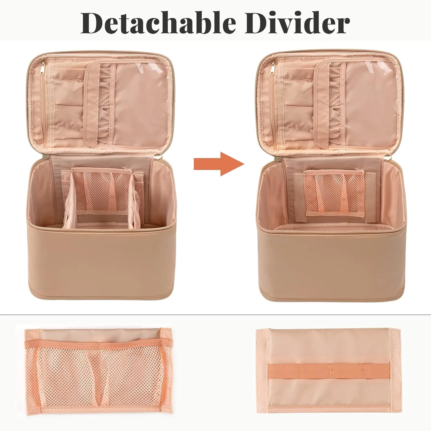 OCHEAL Makeup Bag,Large Travel Bag Organizer Cosmetic Bags for Women Washable Make Up Bag Makeup Organizer Case with Dividers - Large,Beige Apricot