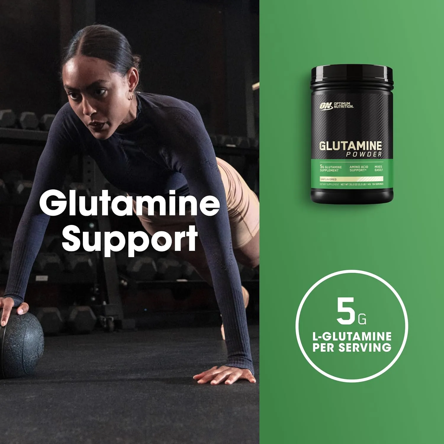Optimum Nutrition L-Glutamine Muscle Recovery Powder, 1000 Gram, 194 Servings (Pack of 1)