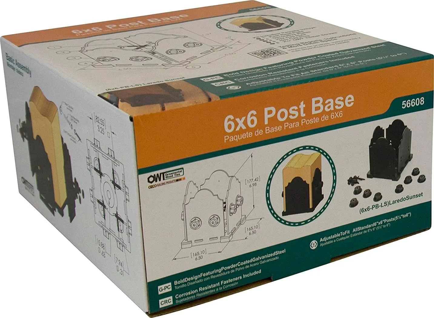 Ozco Building Products 56608 Laredo Sunset 6x6 Post Base Kit, (1 per Pack),Black