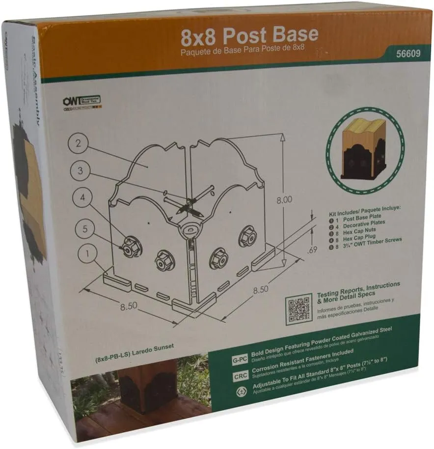 Ozco Building Products 56609 Laredo Sunset 8x8 Post Base Kit, (1 per Pack), Black