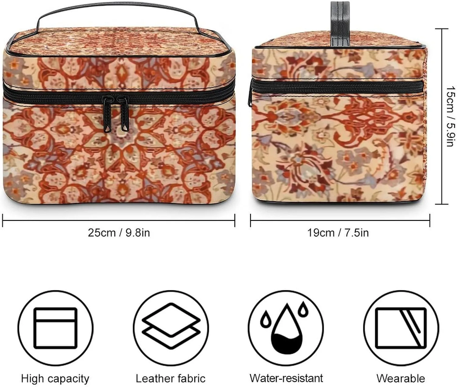 Persia Muted Cream Blush Tan Portable Large Capacity Portable Makeup Bag with Zipper