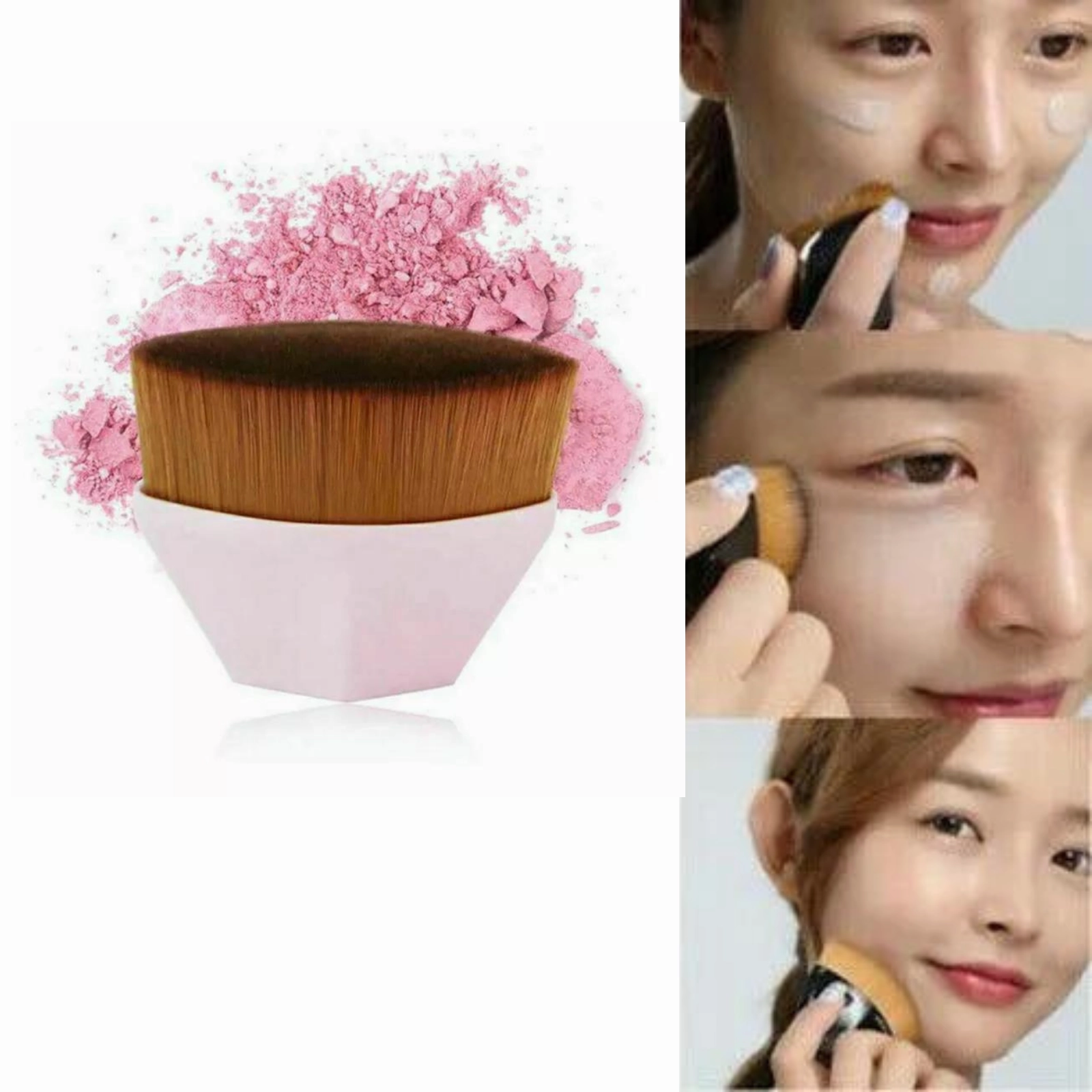 Pink Makeup Brushes Wand Foundation BB Cream High Density Flawless