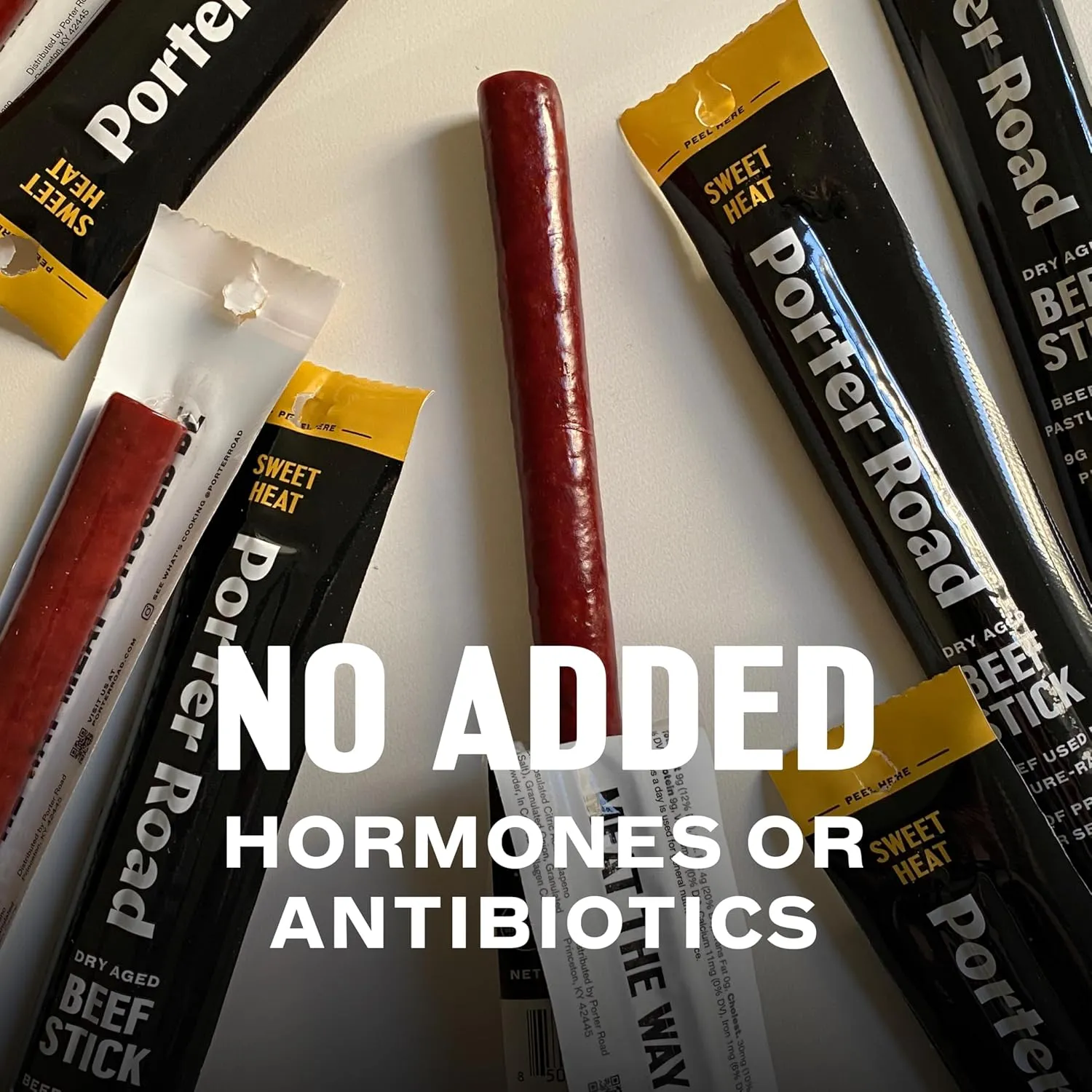 Porter Road Beef Sticks - Sweet Heat Meat Sticks - Dry Aged Beef Jerky Sticks Meat Snack, Pasture Raised In USA, Hormone Free, No Antibiotics, Keto, Paleo, Gluten Free, 9g Lean Protein - 12 Pack
