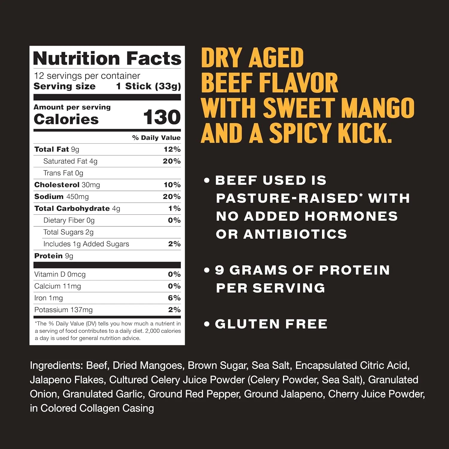 Porter Road Beef Sticks - Sweet Heat Meat Sticks - Dry Aged Beef Jerky Sticks Meat Snack, Pasture Raised In USA, Hormone Free, No Antibiotics, Keto, Paleo, Gluten Free, 9g Lean Protein - 12 Pack