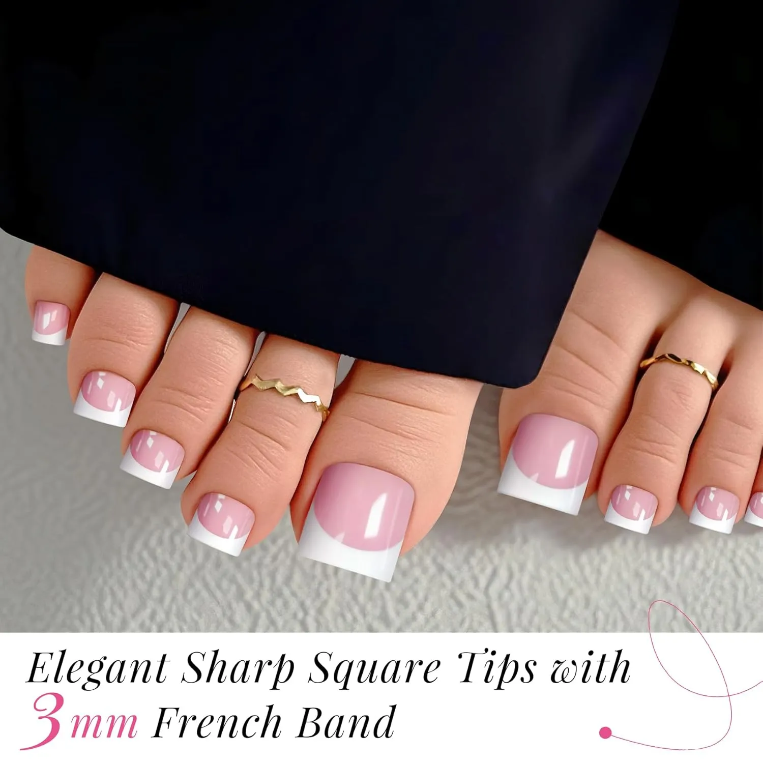 Press On Toenails for Women French Tips, Sharp Square Pre-applied Primer & Base Coat Toe Nail Press Ons Baby Pink Full Cover Fake Nail Tips Extension 15 Sizes 270 Pcs, Builder Gel & Top Coat Required