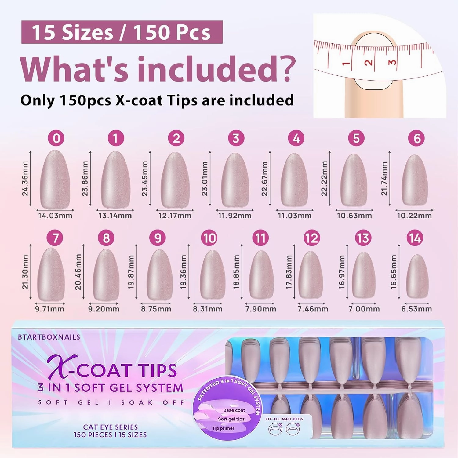Press On Nails Almond - BTArtboxnails Gel Nail Tips Medium, 3 In 1 Cat Eye X-COAT Tips Pre-applied Tip Primer, Soak Off Acrylic Fake Nails Glue On Nails In 15 Sizes - 150 Nail Extension, Falling Star