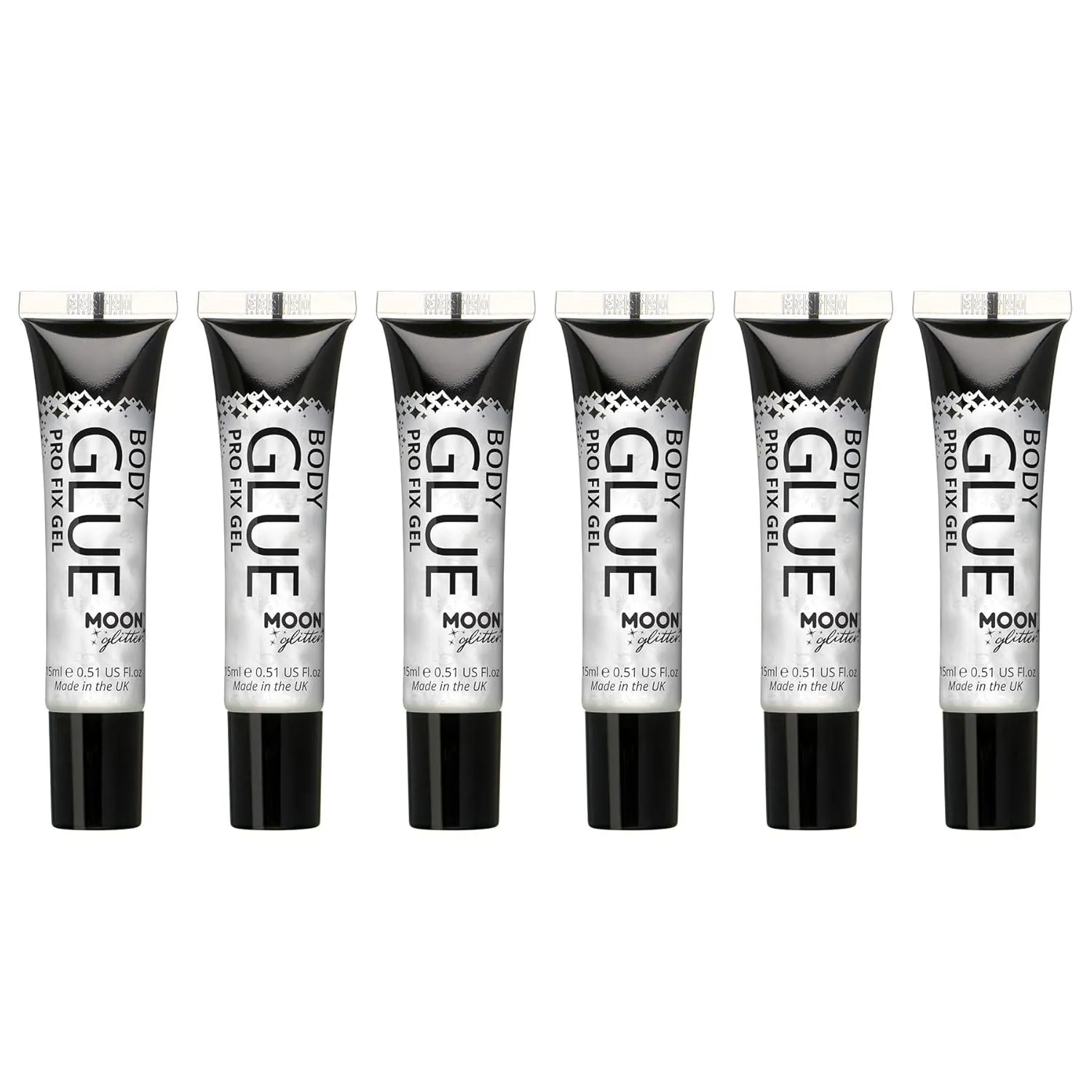 Pro Glitter Fix Gel by Moon Glow - Cosmetic Glitter Adhesive Primer for Face and Body. for All Glitters Including fine, Chunky, Holographic, Iridescent and bio - Set of 6