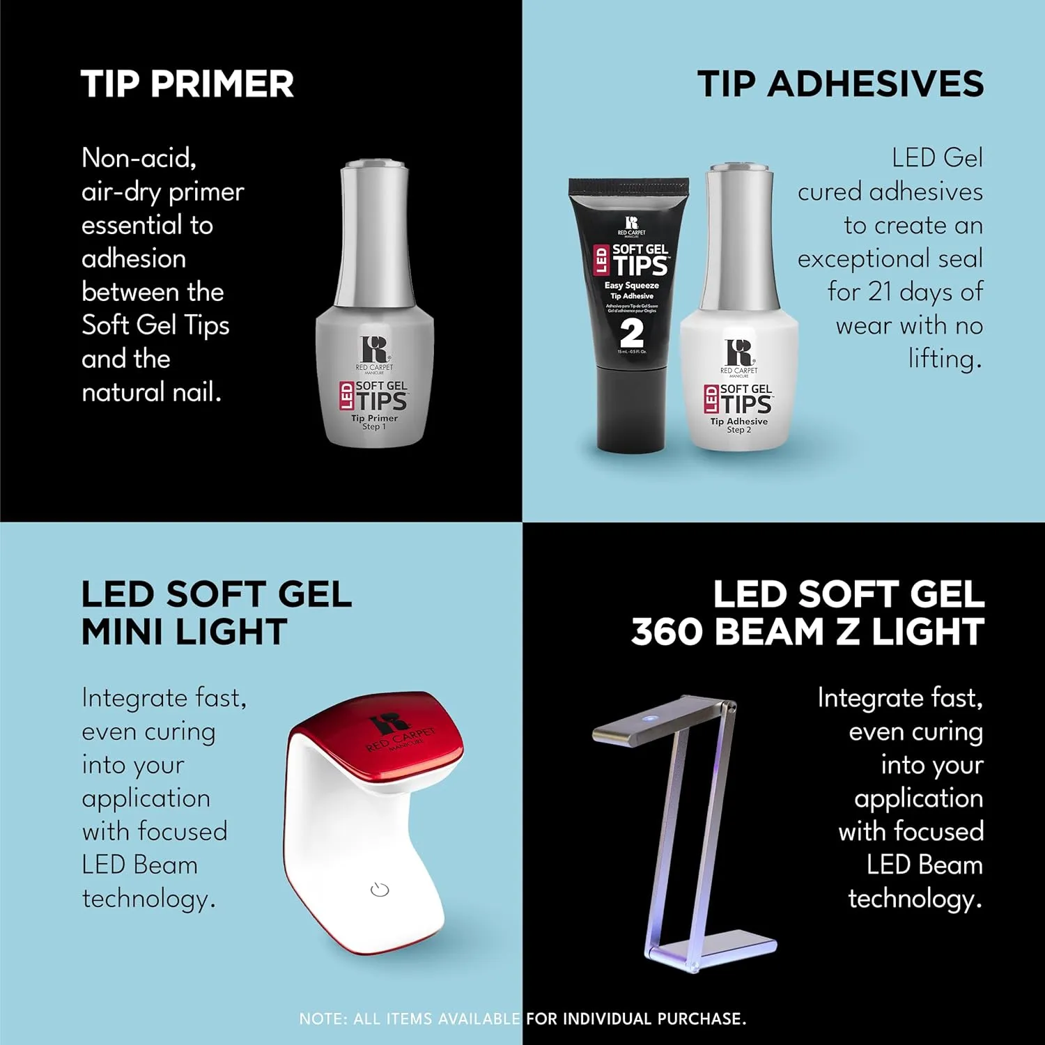 RC Red Carpet Manicure Essential Duo Bundel, LED Soft Gel Tips, Non-Acid, Quick Dry Formula for Maximum Adhesion, Precision Application for Lasting Nail Enhancements
