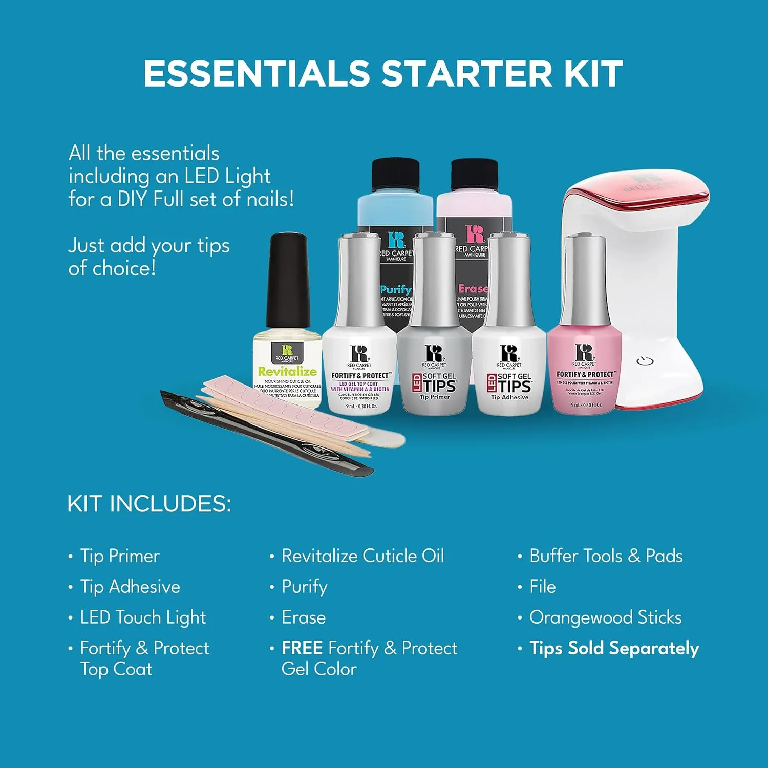 RC Red Carpet Manicure LED Soft Gel Nail Tips Essentials Kit - DIY Nail Extension System, Long-Lasting, Professional, LED Nail Light, Nail Care, Strong, Chip-Resistant (LED Soft Gel Essentials Kit)